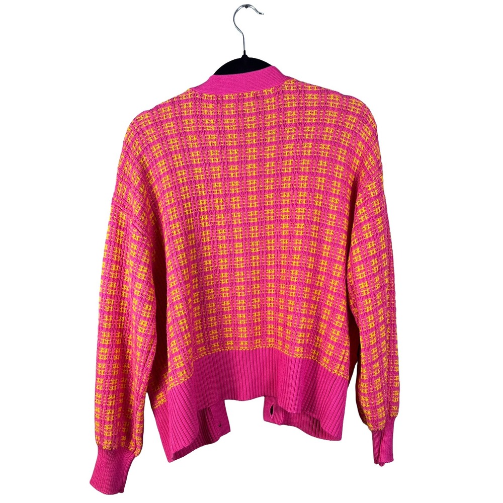 Free Assembly Tweed Pocket Cardigan Women's Large Pink Yellow Coquette Preppy - Picture 2 of 5